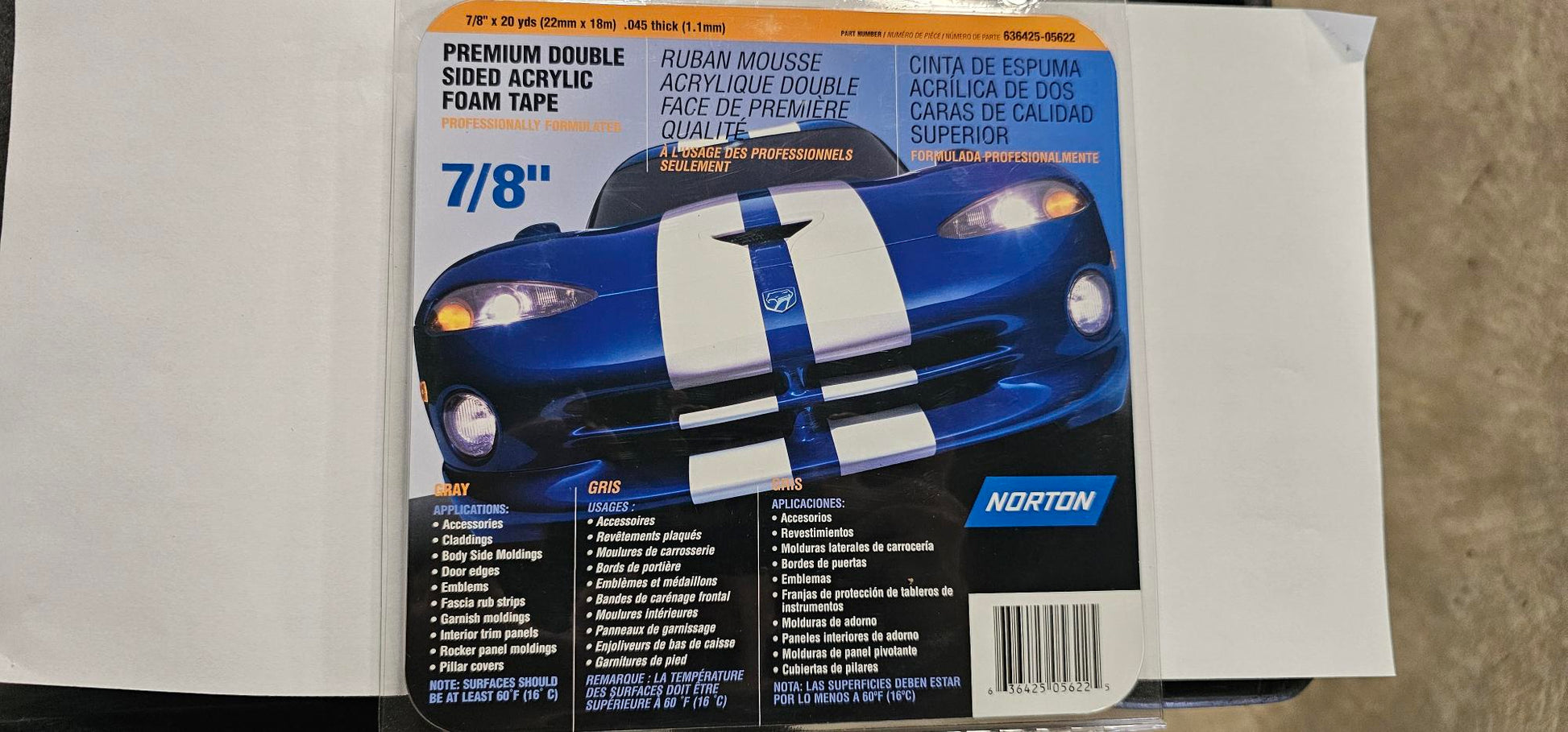 Norton 05622 Automotive Attachment Tape 7/8 Inch
