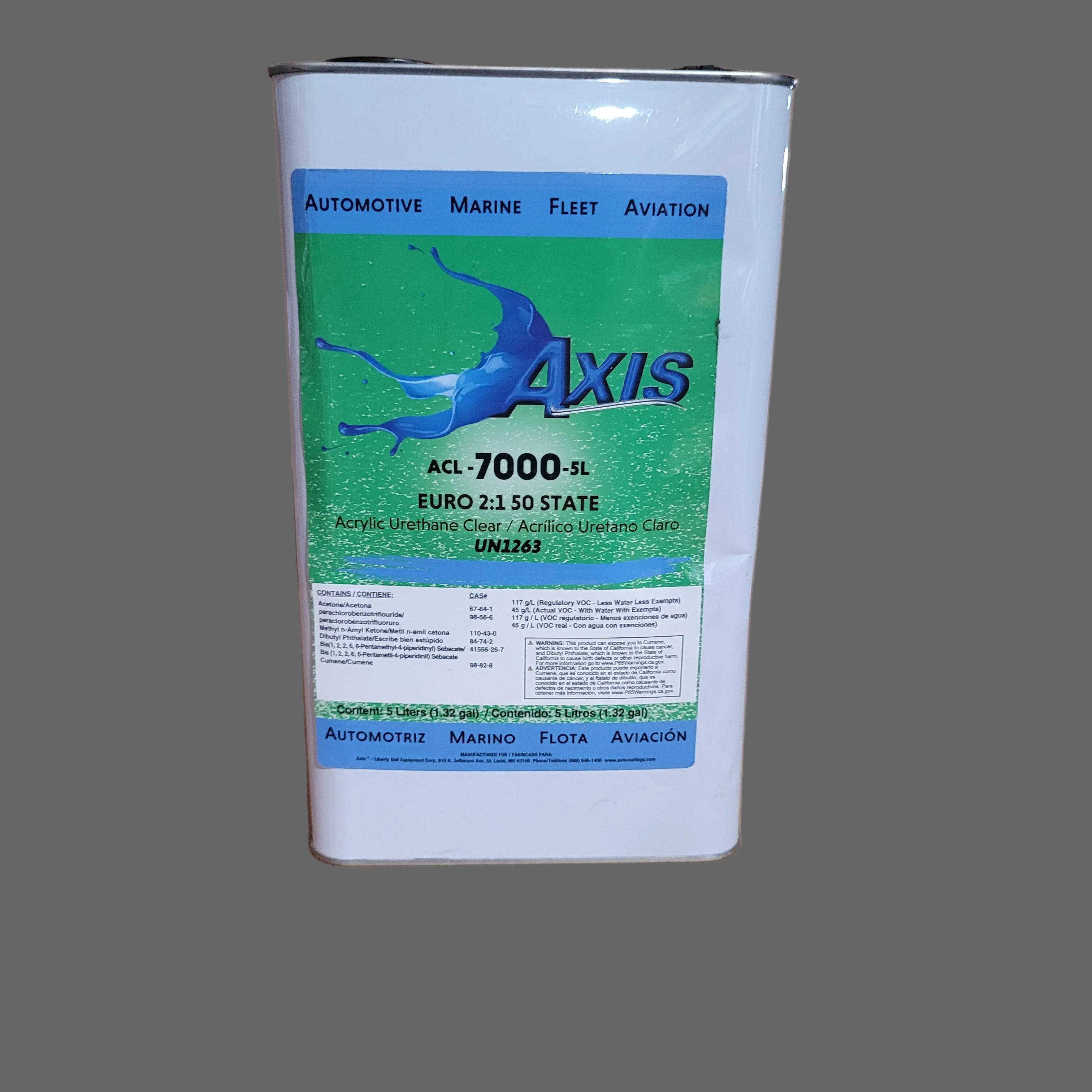 AXIS Euro 2:1 50 State ACL7000-5L 5 Liter clearcoat can for universal urethane application