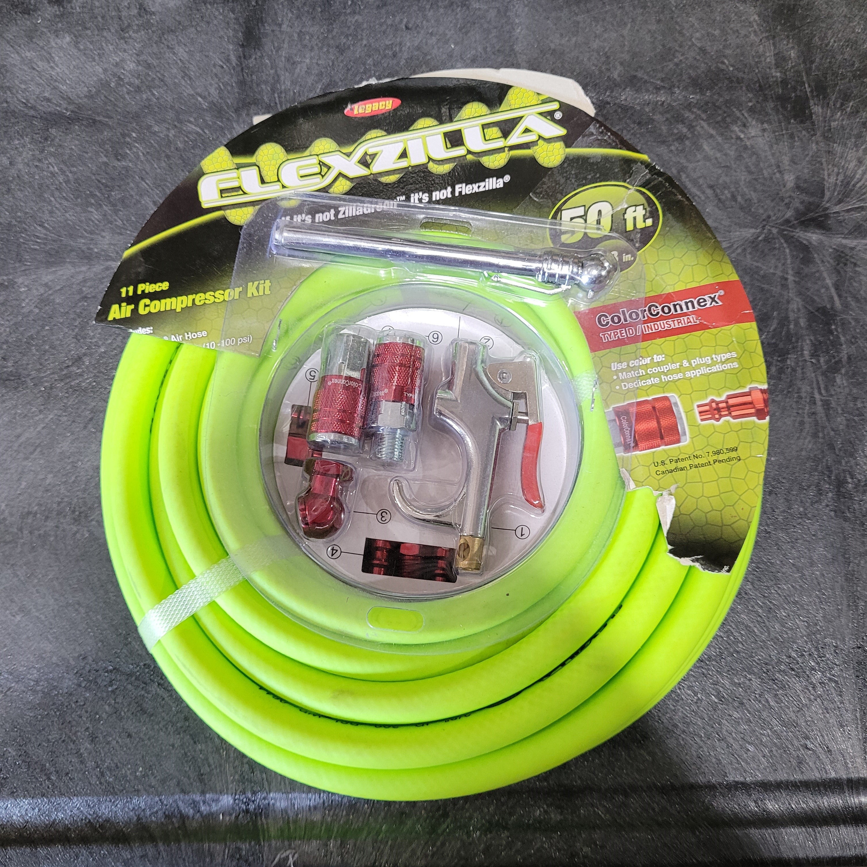Legacy Flexzilla HFZCLB11D 3/8" x 50' Air Compressor Hose 11 pc Coupler Plug Blow Gun Kit