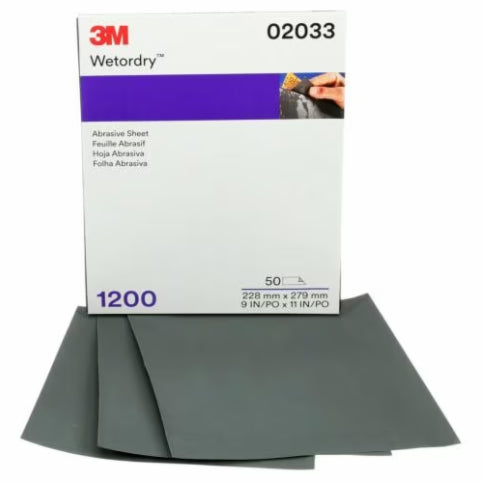 3M Wetordry abrasive sheet packaging with sheets displayed in front