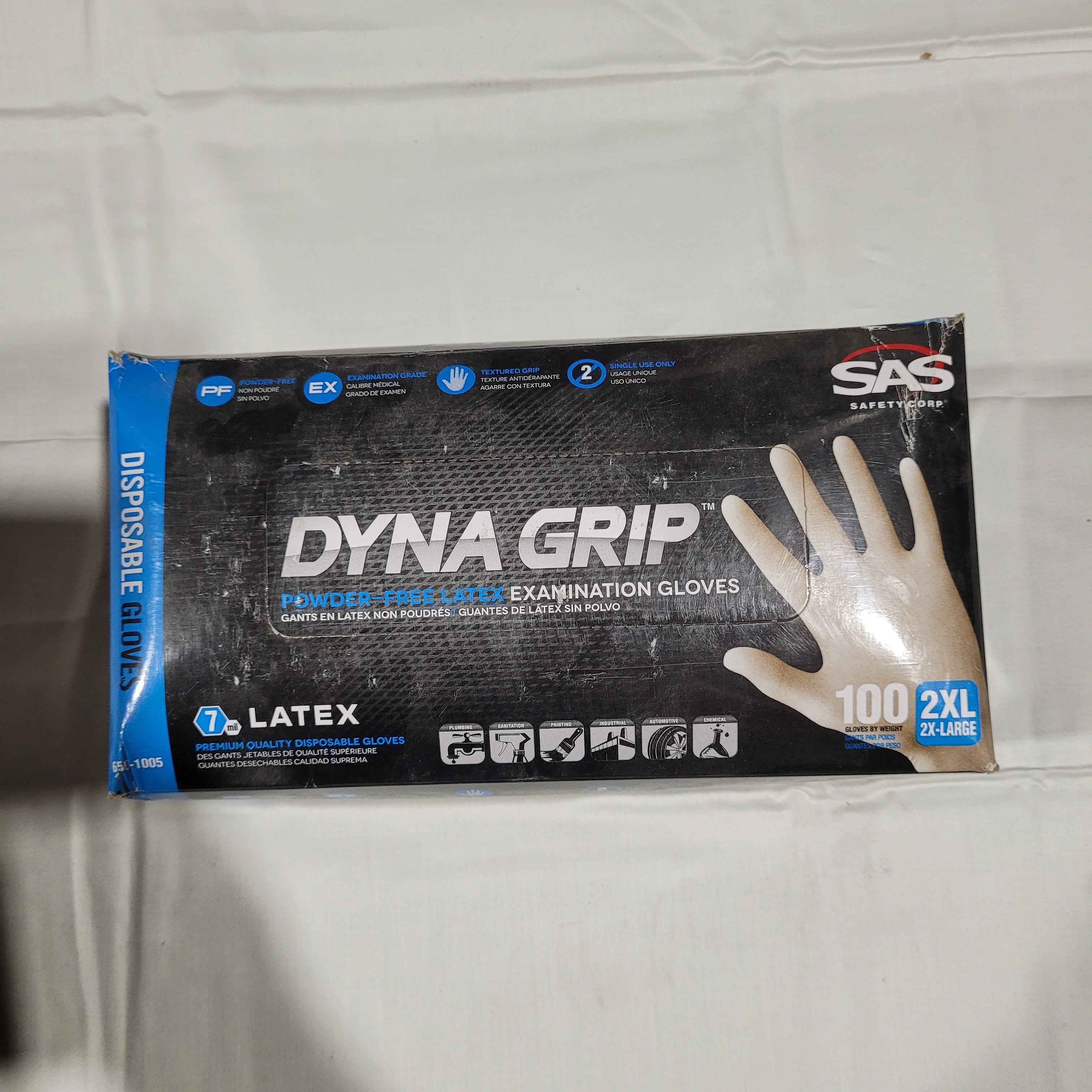 Dyna Grip, Latex Disposable Gloves, 7 mil, Latex, Powder-Free, 2XL, 100 PK, White