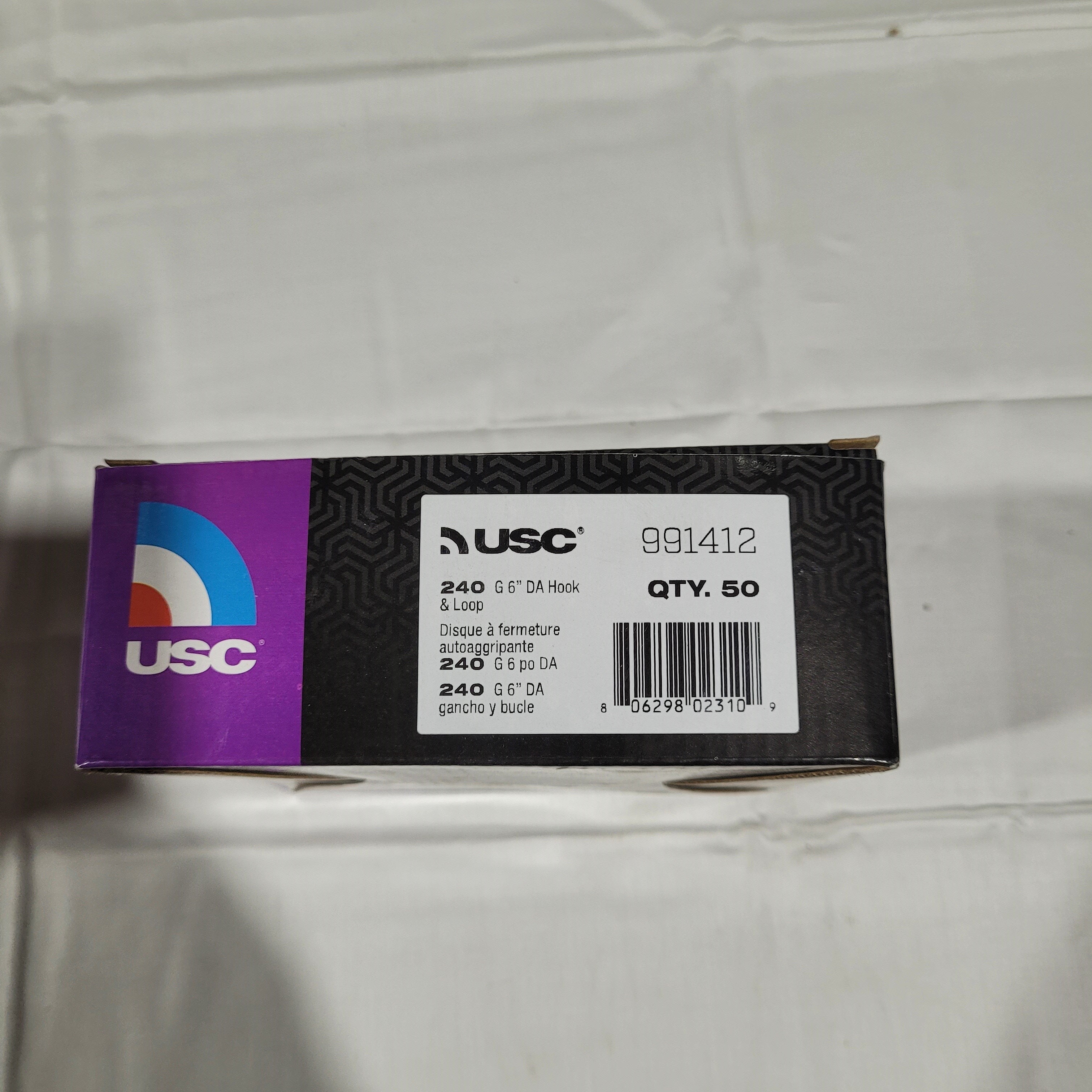 USC 991412 Sanding Disc, 6 in Dia, P240 Grit, Film Backing, Wet/Dry, Hook and Loop Attachment Purple