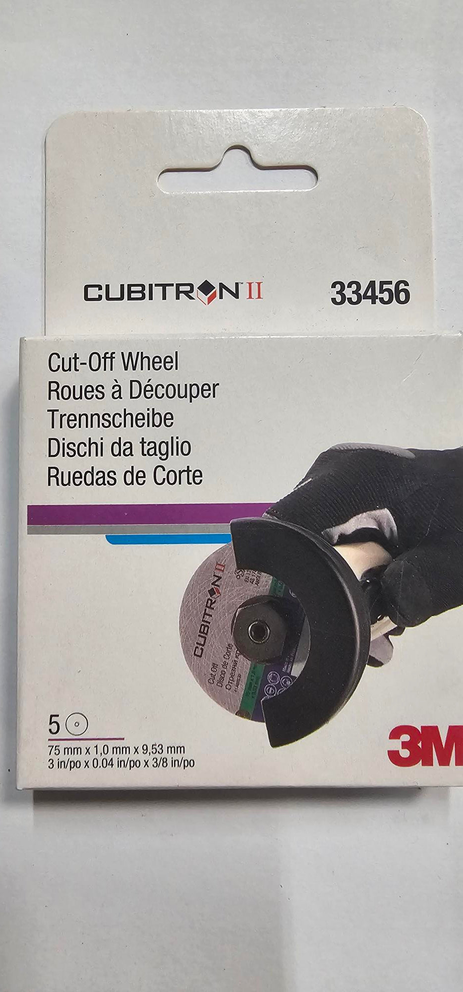 Cubitron cut-off wheel with packaging on a white background