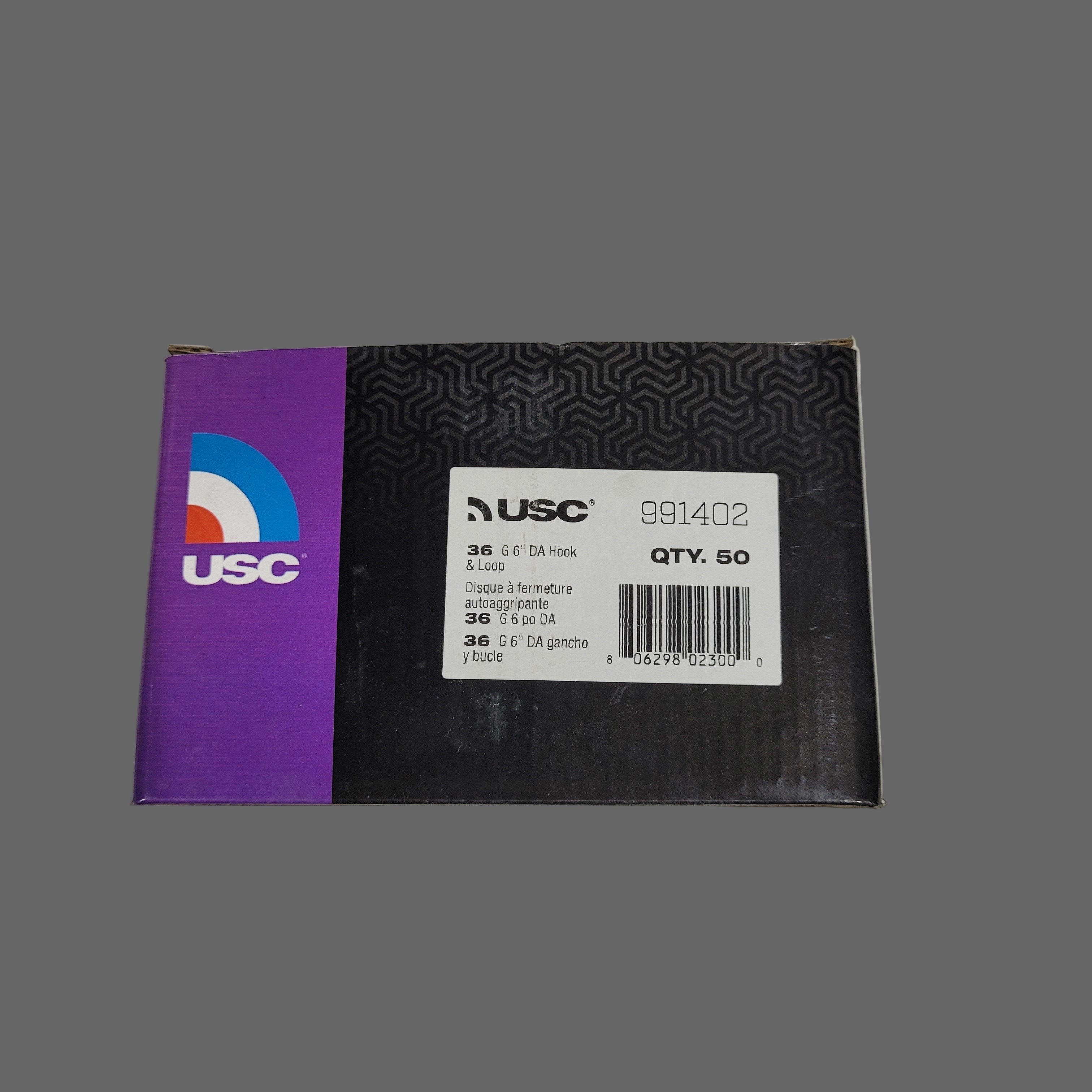 USC 991402 Sanding Disc, 6 in Dia, P36 Grit, Film Backing, Wet/Dry, Hook and Loop Attachment Purple