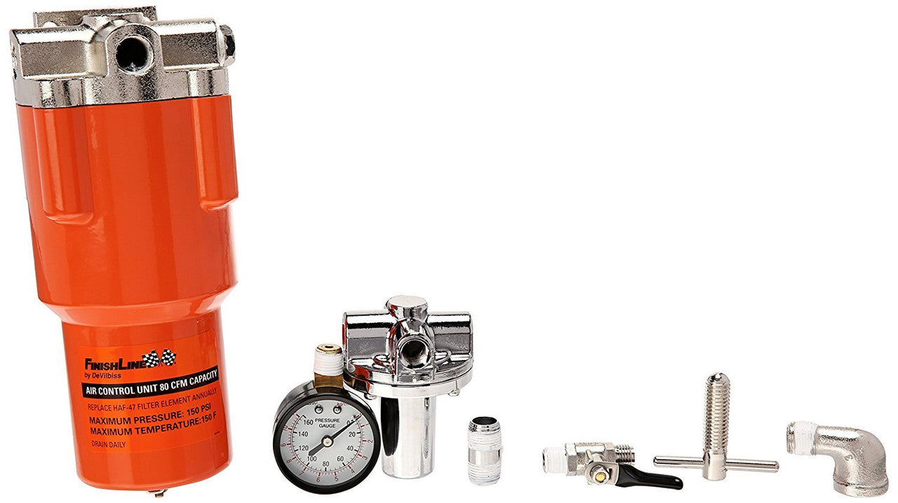 Orange air control valve with accessories on a white background