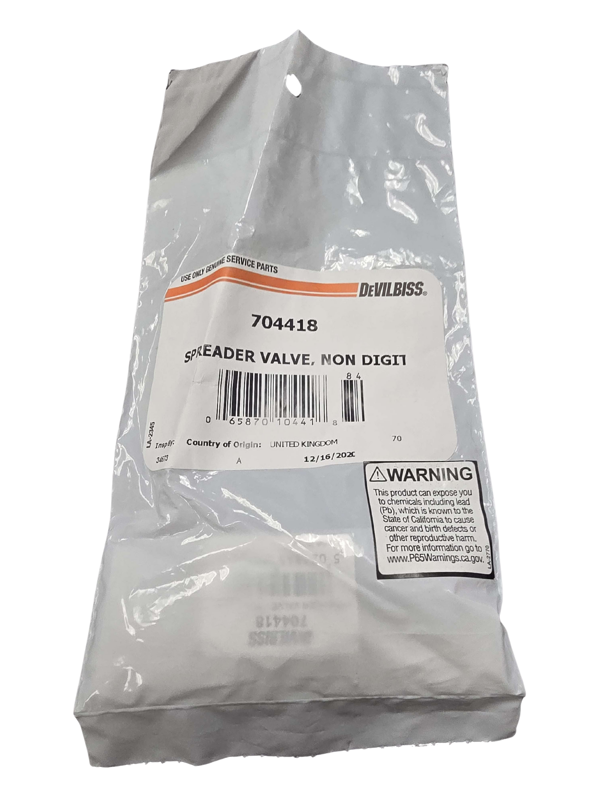 DeVilbiss 704418 spreader valve assembly DV1 spray gun part