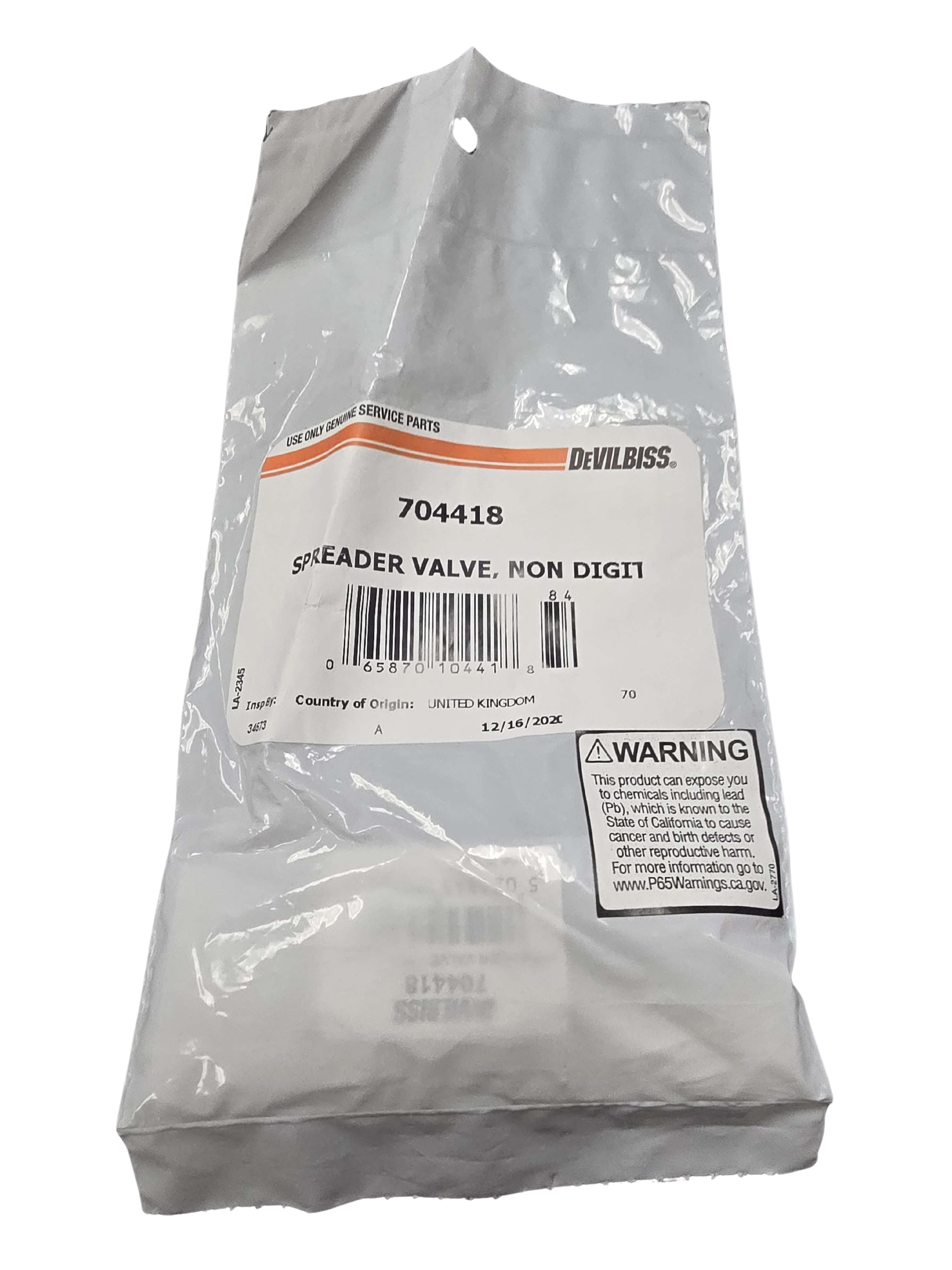DeVilbiss 704418 spreader valve assembly DV1 spray gun part