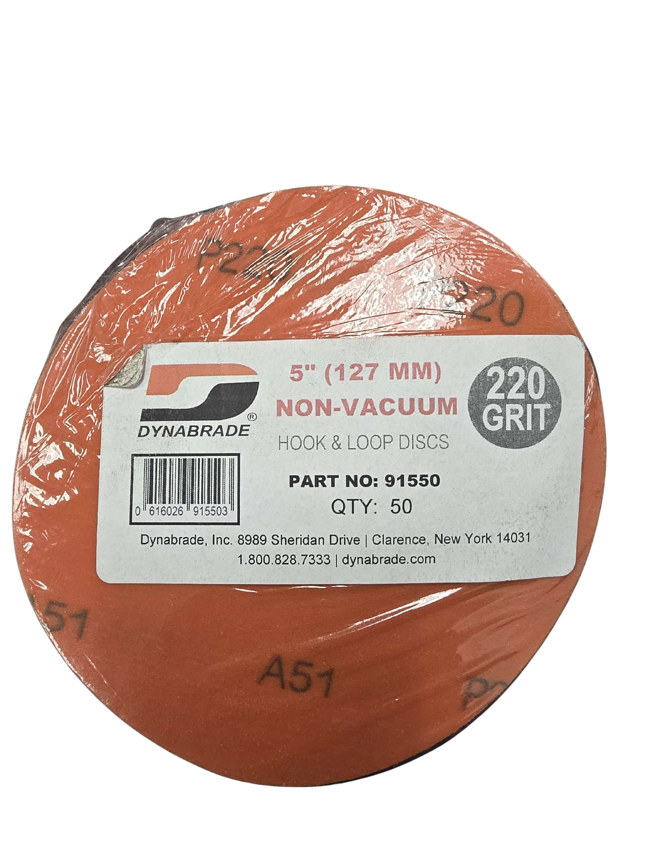 Dynabrade 91550 5 inch 220 grit hook and loop film sanding disc no holes