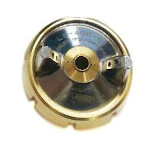 Gold and silver mechanical component on a white background