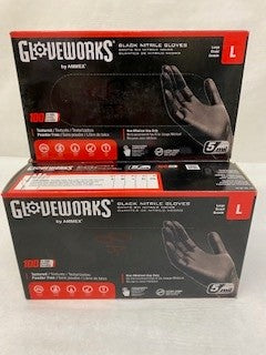 AMMEX GLOVEWORKS GPNB46100 Black Nitrile Disposable Gloves Large 5 Mil
