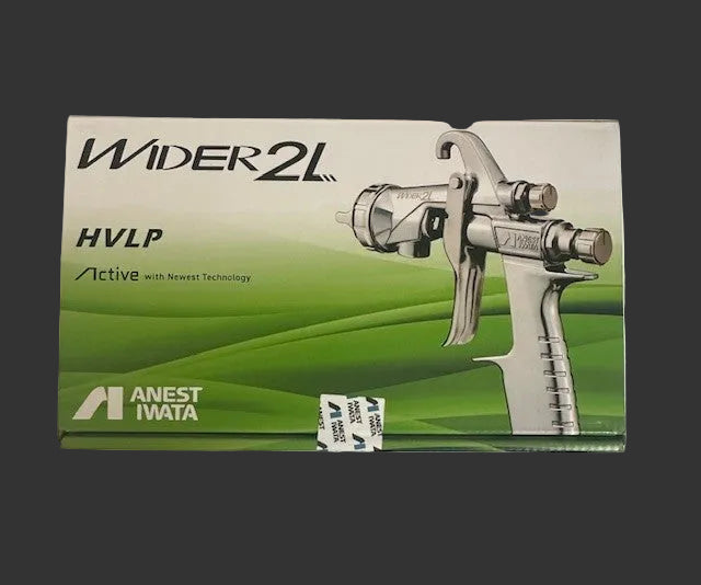 Anest Ivata Wider2L HVLP spray gun packaging on a white background