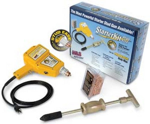 Stud Ease starter kit with yellow gun, black cable, and packaging on a white background