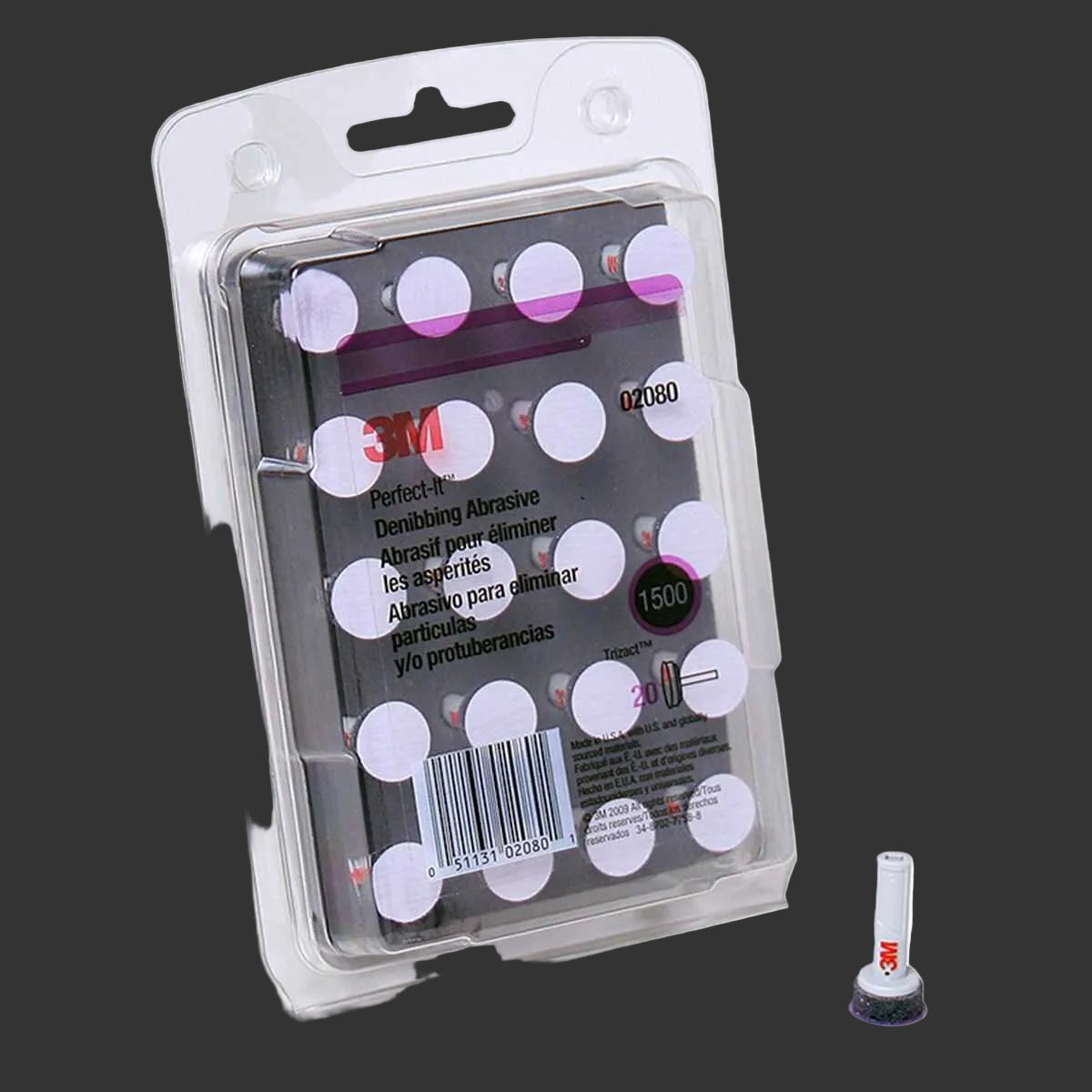 3M sanding block with accessories in clear packaging on a white background