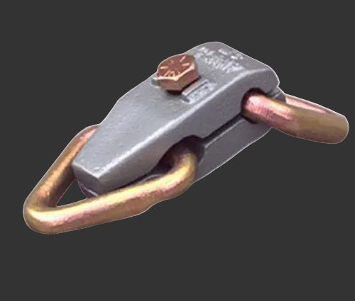 Metal clevis link with two links on a white background