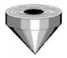 Metallic cone-shaped object on a white background