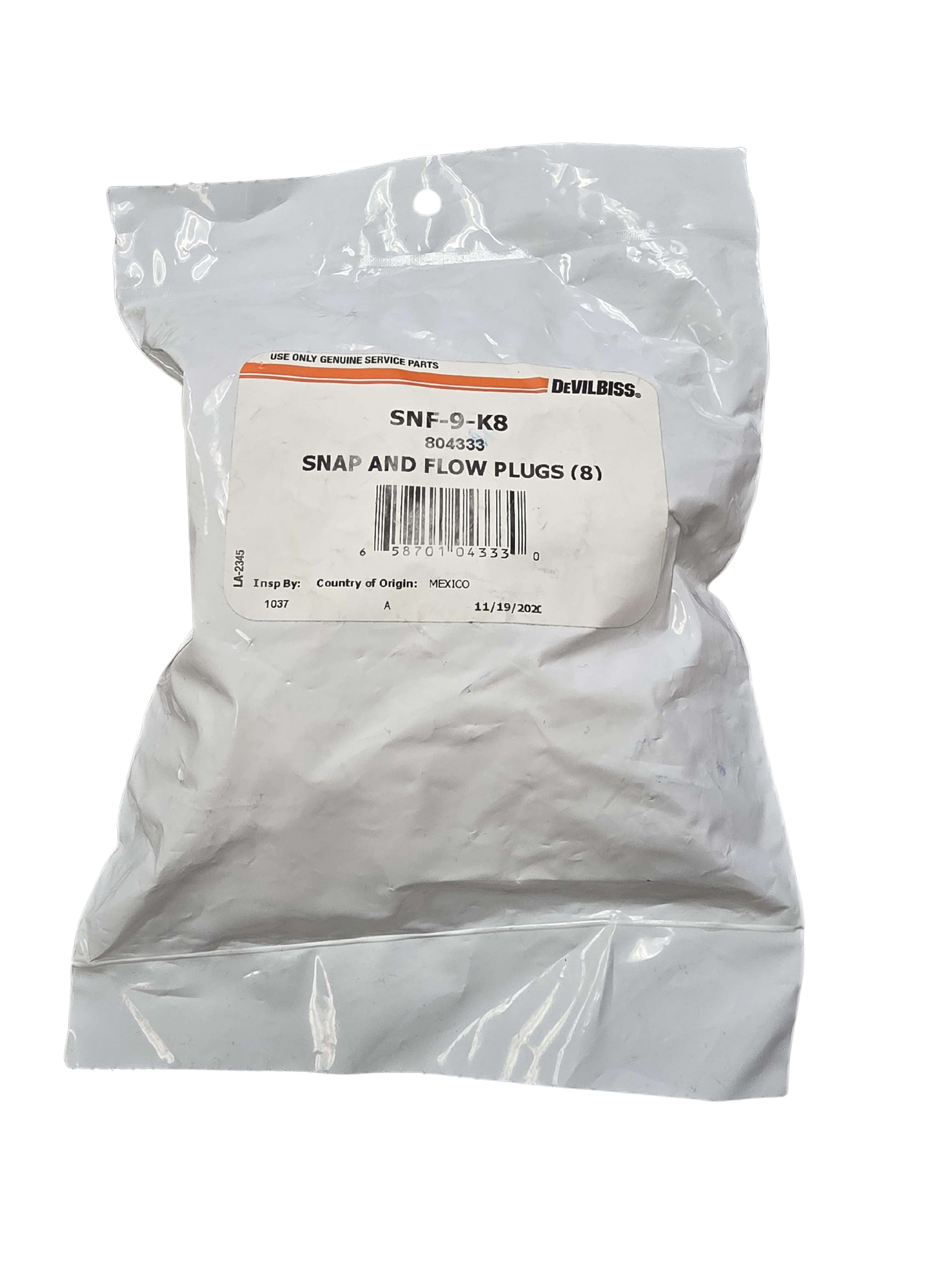DeVilbiss 804333 SNF-9-K8 snap n flow plugs 8 pack paint cup plugs