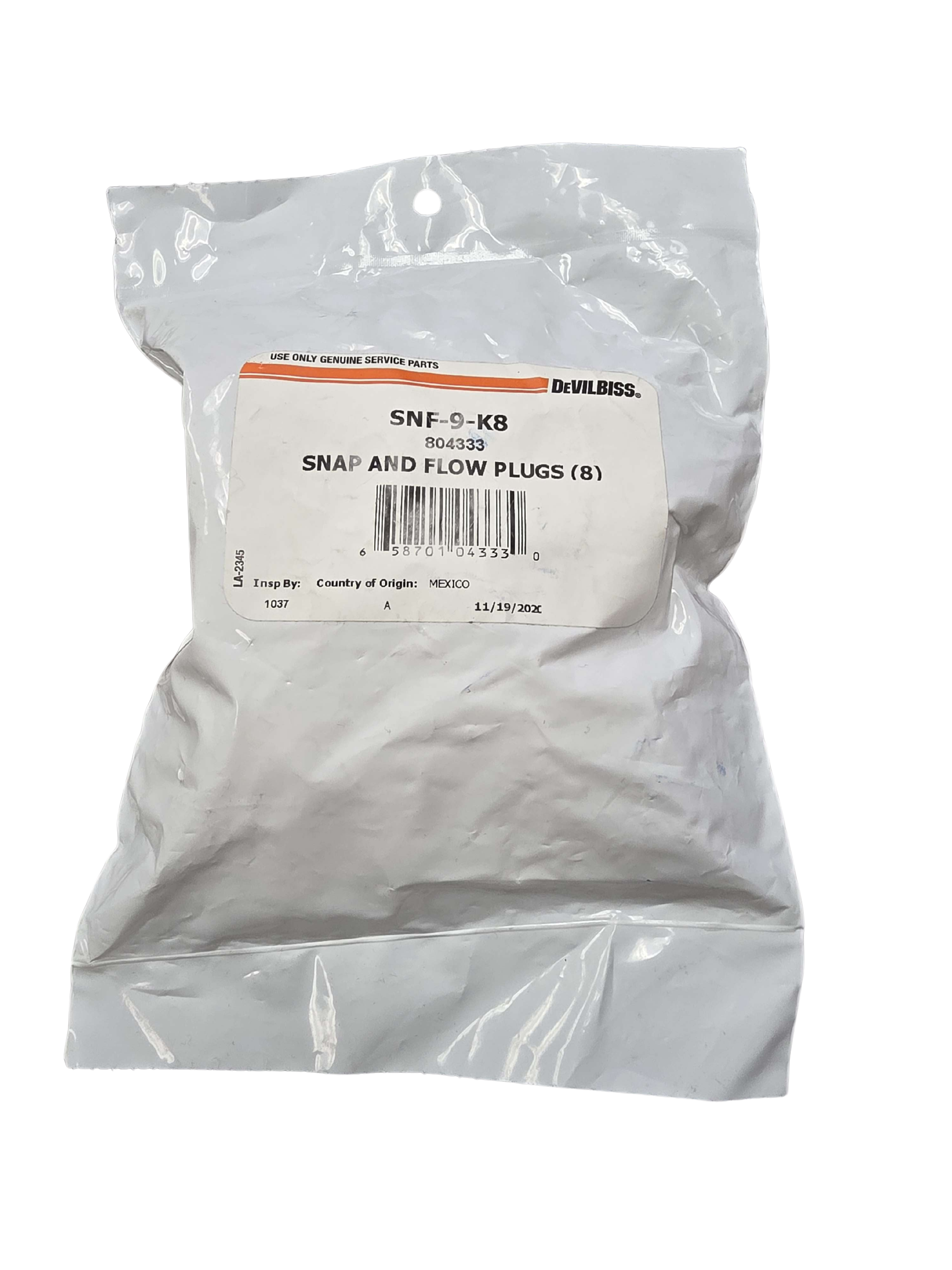 DeVilbiss 804333 SNF-9-K8 snap n flow plugs 8 pack paint cup plugs