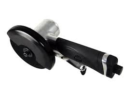 Black and silver tool with a circular component on a white background