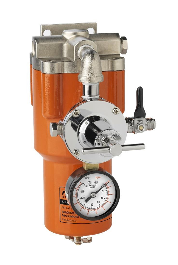 Orange pressure regulator with gauge on a white background