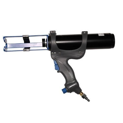 Pneumatic gun with a black and blue design on a white background