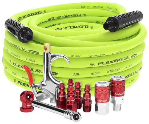 Legacy Flexzilla HFZCLB11D 3/8" x 50' Air Compressor Hose 11 pc Coupler Plug Blow Gun Kit