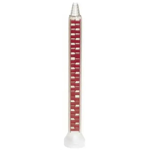 Tall cylindrical container with red and white alternating pattern on a white background