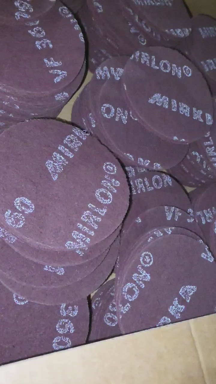Load video: Mirka Mirlon scuff pads 18-232-VBF 5 inch 360 grit very fine surface prep pads