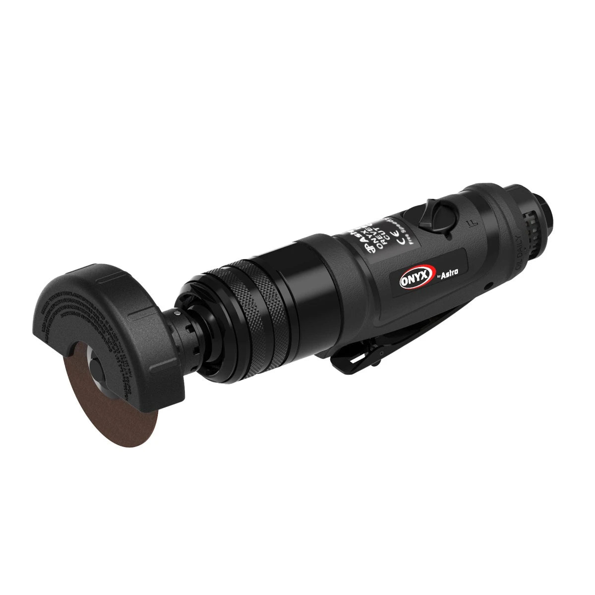 Black tool with a circular component on a white background