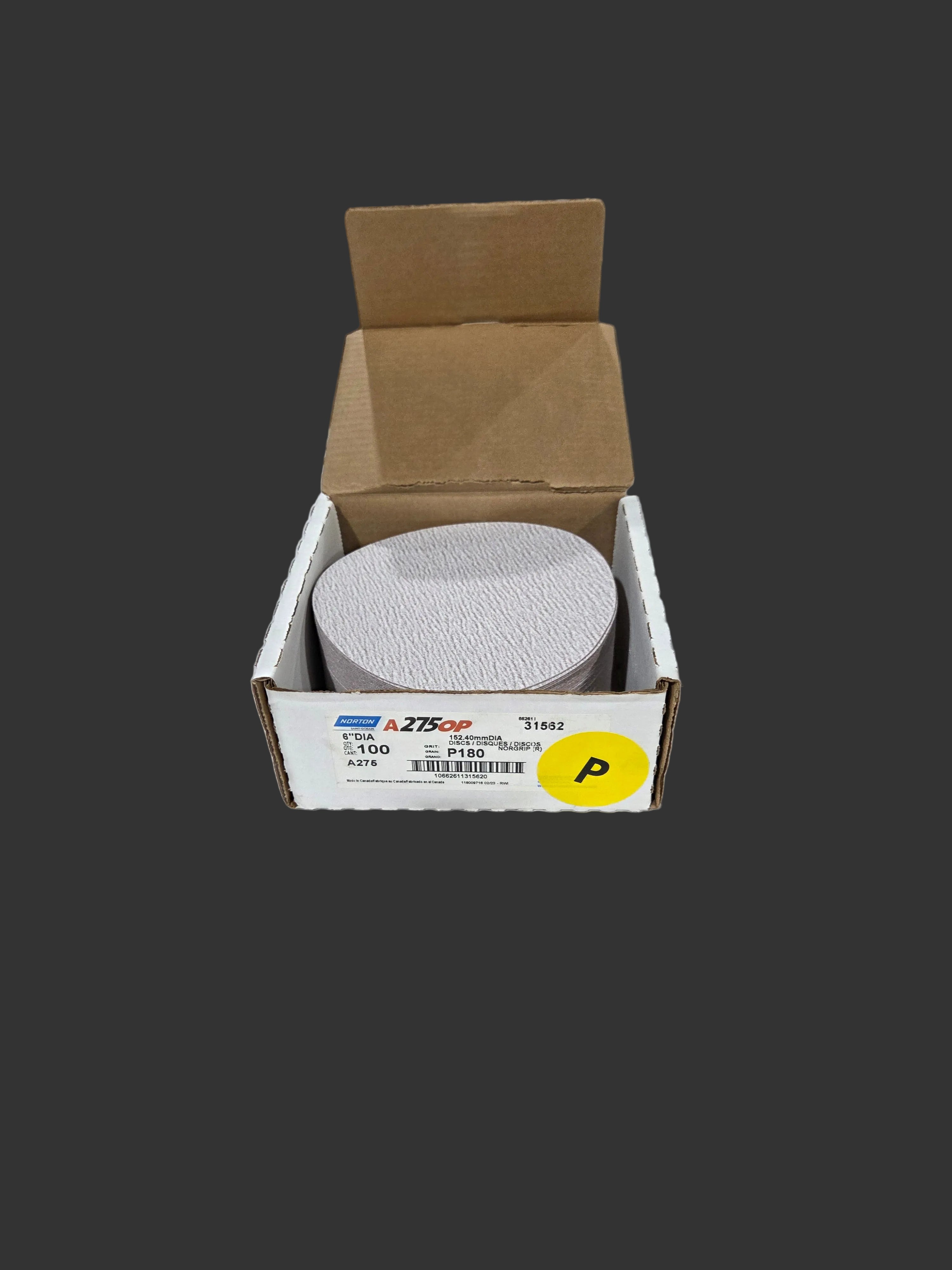 Norton 31562 Coated Sanding Disc, 6 in Dia, 180 Grit, Fine Grade, Aluminum Oxide Abrasive, Champagne, Paper Backing