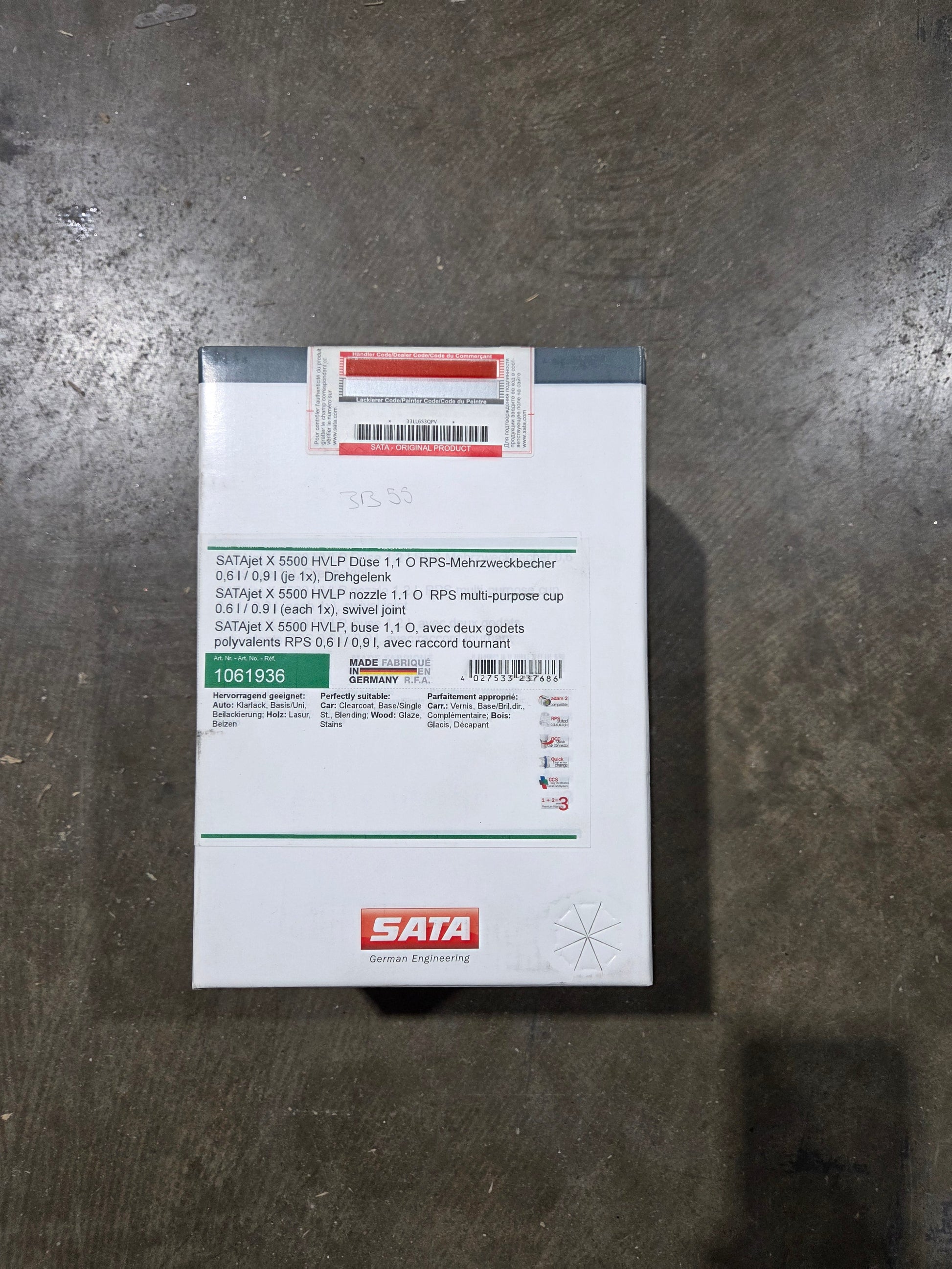 SATA product packaging on a metallic surface
