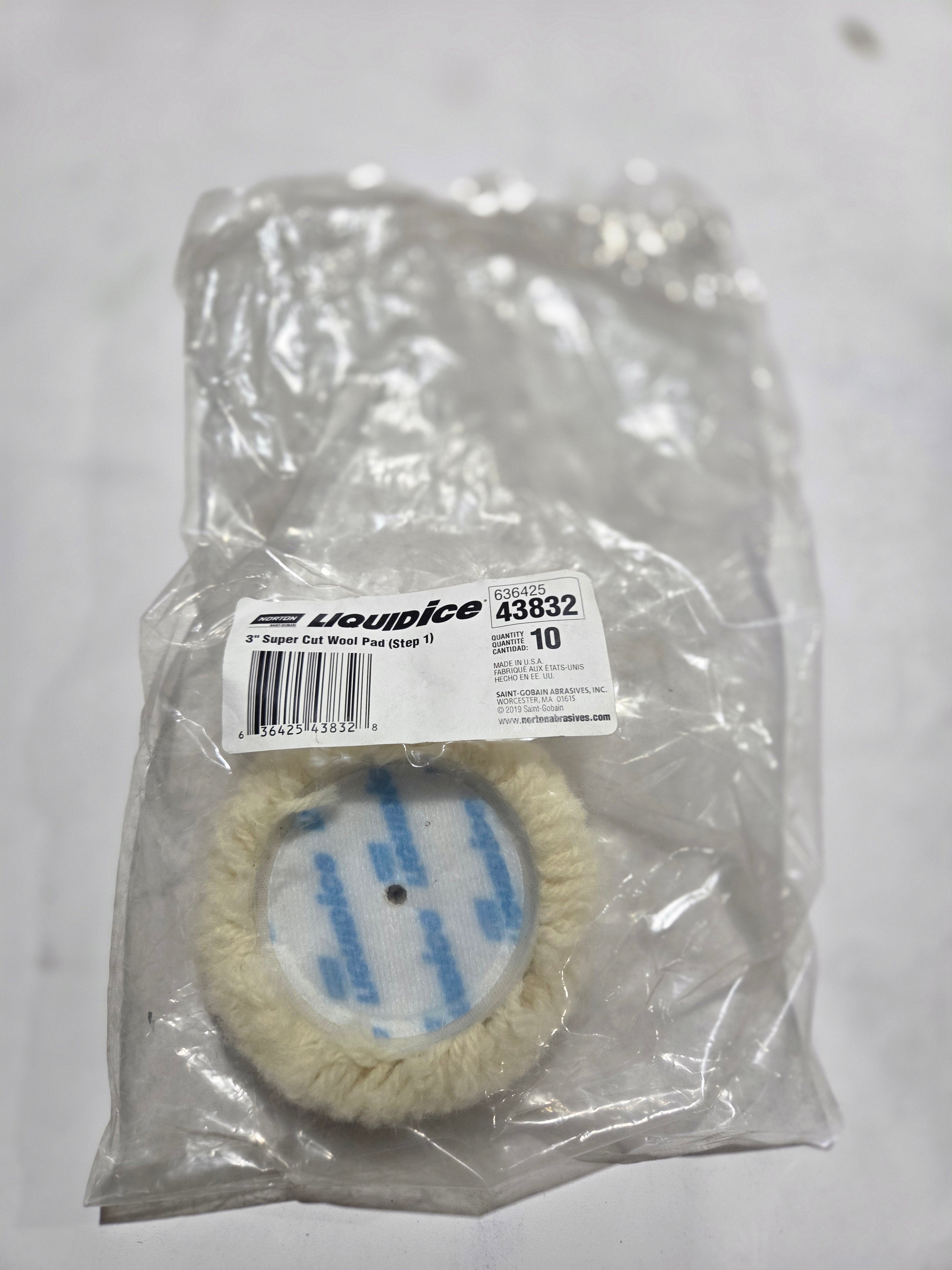 Norton 43832 Super Cut 3 inch wool pad hook and loop buffing polishing