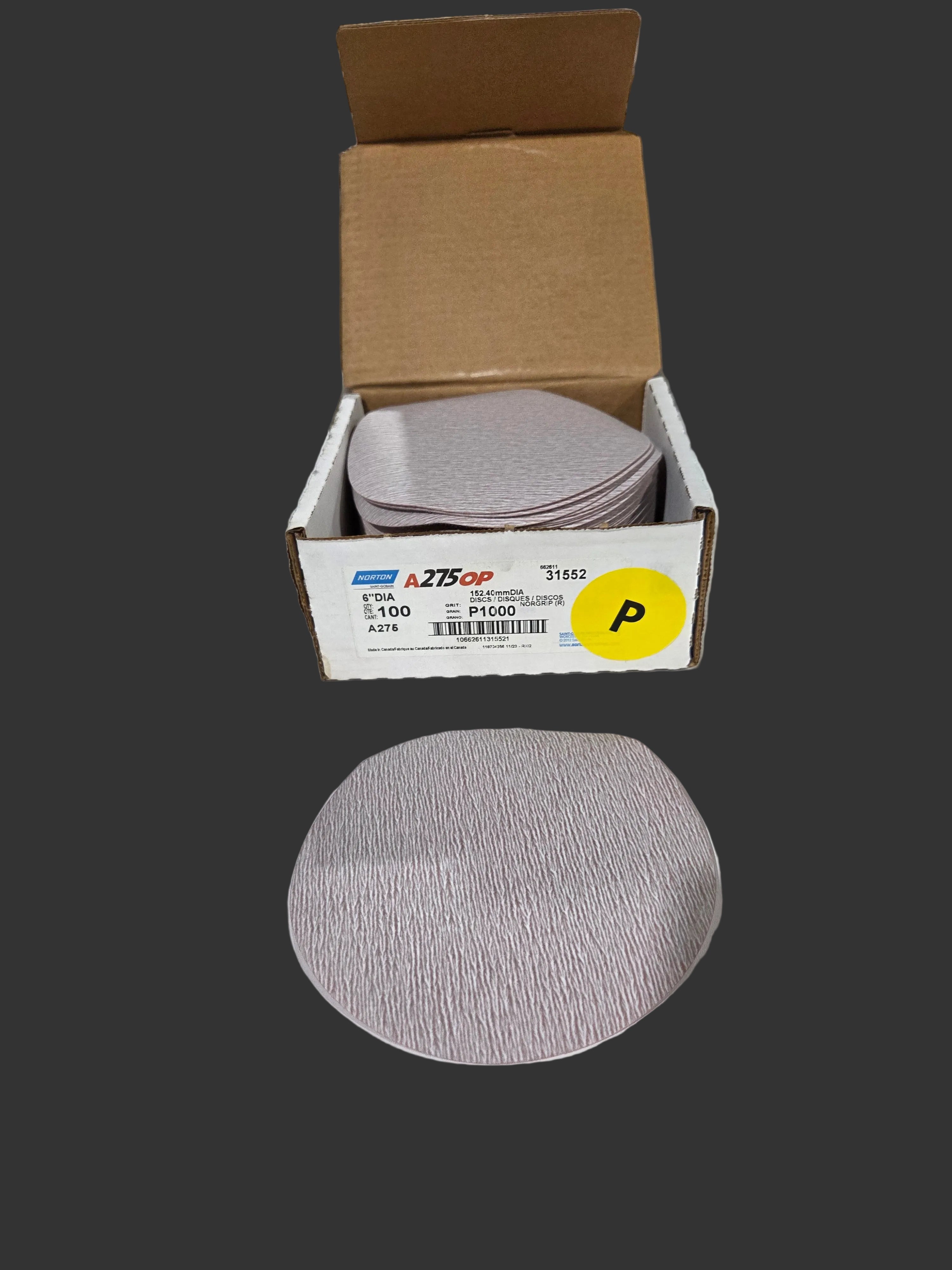Norton 31552 Non-Vacuum NorGrip Sanding Disc, 6 in, P1000 Grit, Aluminum Oxide Champagne