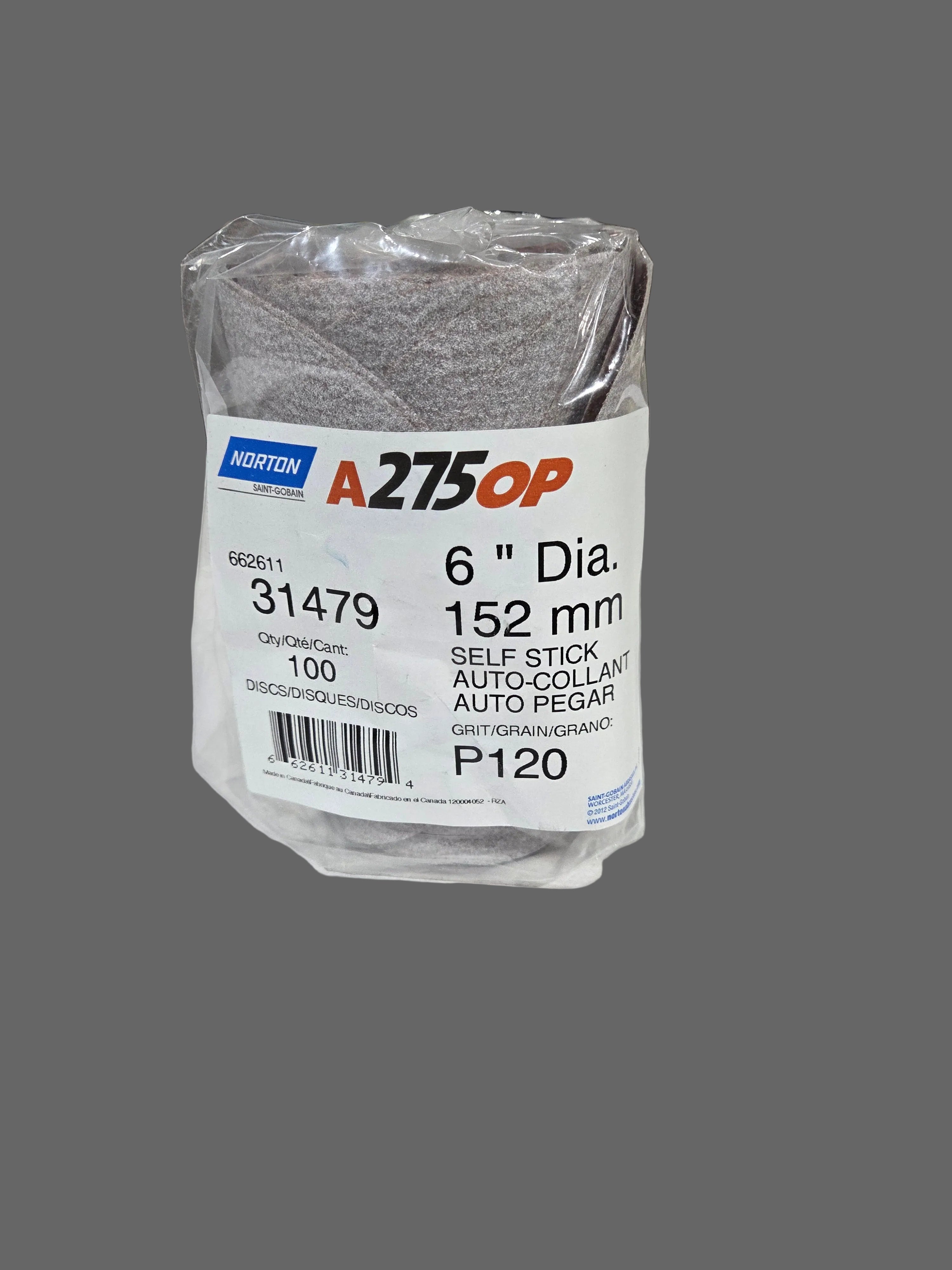 Norton 31479 Non-Vacuum Sanding Disc Roll, 6 in, P120 Grit, Aluminum Oxide, PSA Attachment Champagne
