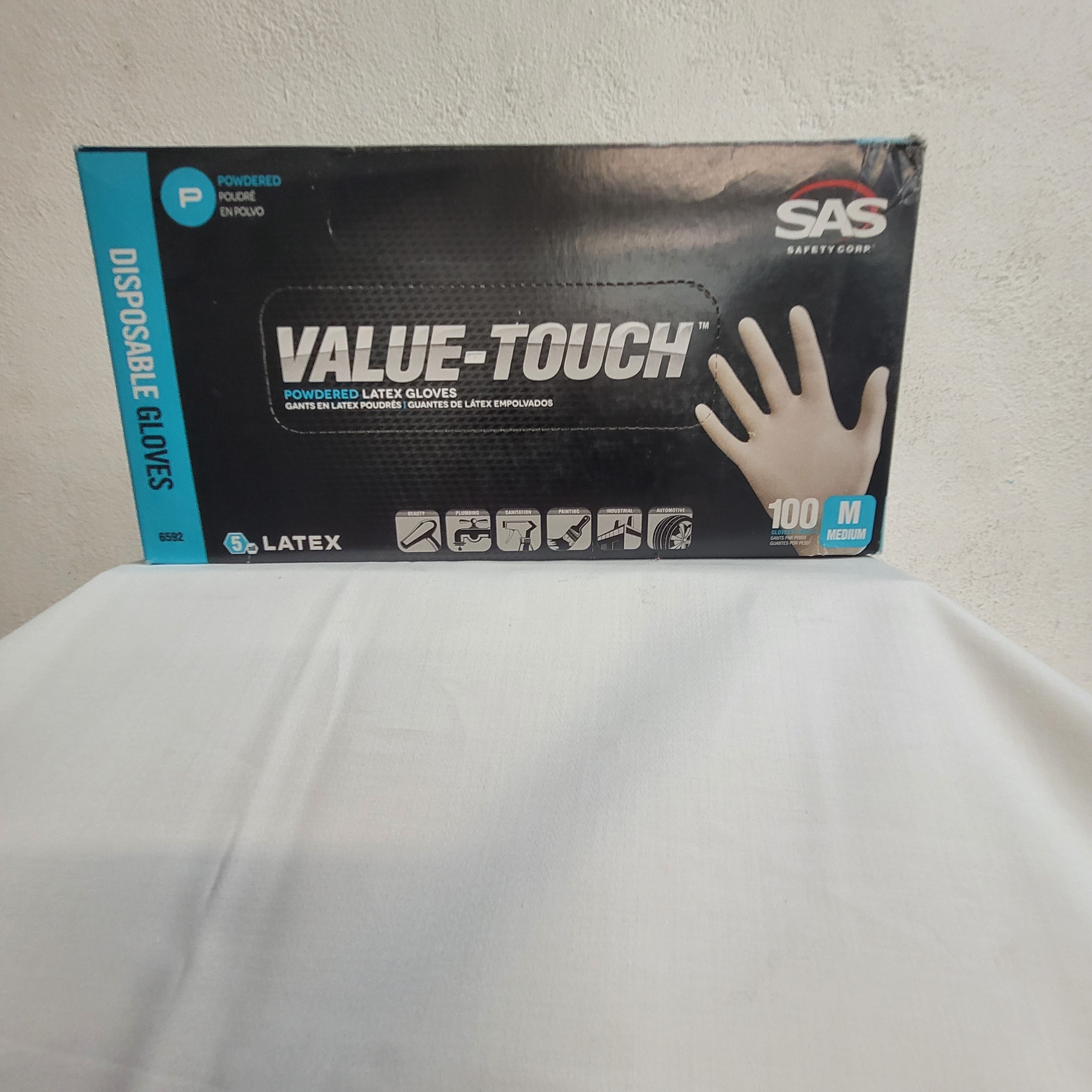 SAS Safety 6592 Value-Touch Powdered Latex Gloves, 5 mil, Size, Size Medium