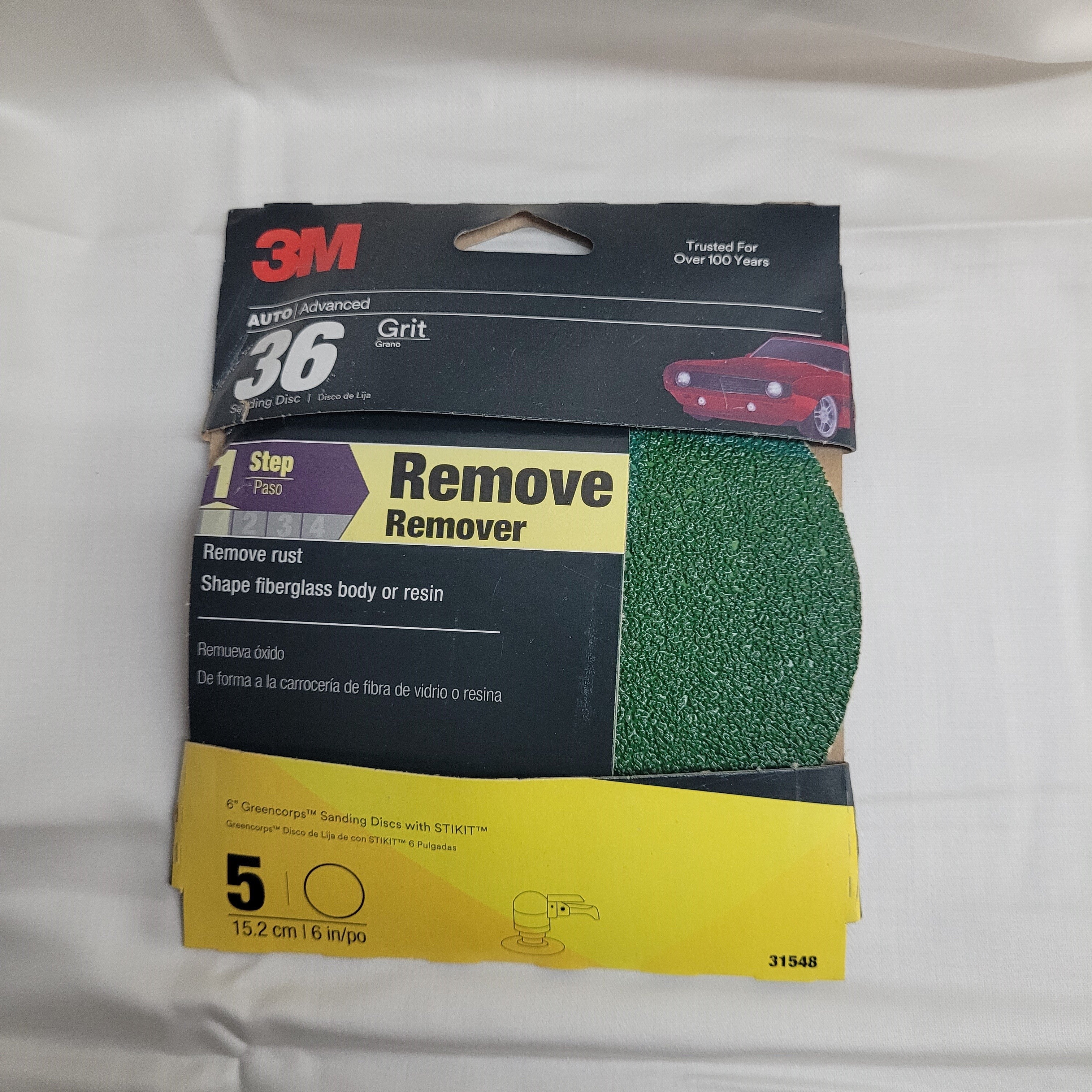 3M Green Corps Sanding Disc w/Stikit Attach, 31548, 36 Grit, 6in Dsc, 5PK